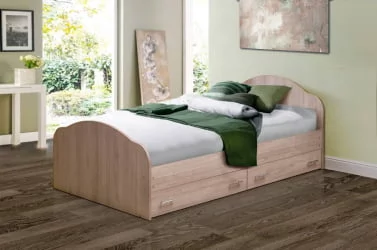 Двуспальная кровать я ящиком с ящиками на уголках №1 ЛДСП 1800*2000 Ясень Анкор светлый