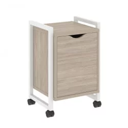 Тумба на колесных опорах с распашным фасадом ЛОФТ ВР.Л-Т2.К Металл белый Дуб Аттик / LOFT VR.L-T2.K