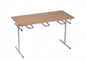 Стол обеденный универсальный с подвесами для 6 табуретов 1500х700 мм ЛДСП Серый/Металл Светло-серый