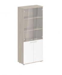 Шкаф высокий четырехдверный со стеклом Сигма СГ.801.ОД.ВХ.ГЛ Дуб темный Белый / Sigma SG.801.OD.WH.GL