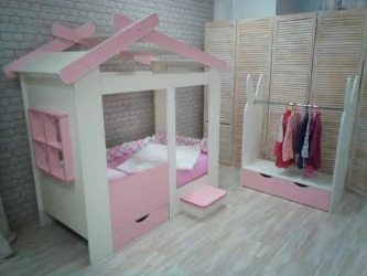 Стеллаж в детскую Зайка Белый-Розовый