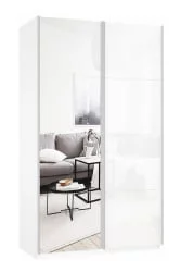 Шкаф-купе двухдверный Прайм 1200 Зеркало/Белое стекло Белый снег