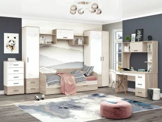 Набор подростковой мебели Эверест 1 Дуб Кронберг/Белый шпон/Плаза Стоун