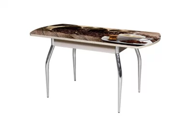 Стол раздвижной 1,45 Грация, СТЕКЛО, опоры изогнутые ХРОМ, Дуб беленый/Р012 / беленый/R012