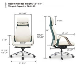 Эргономичное кресло руководителя Еурека ОC07 СЕРЕНЕ (Наппа кожа), белое / Eureka OC07 SERENE (Nappa