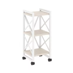Стеллаж на колесных опорах - 3 полки ЛОФТ  ВР.Л-МСТ.К-3.4 Металл белый Денвер светлый / LOFT VR.L-MST.K-3.4