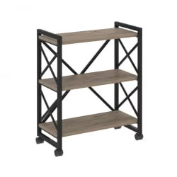 Стеллаж на колесных опорах - 3 полки ЛОФТ  ВР.Л-МСТ.К-3.8 Металл черный Тиквуд темный / LOFT VR.L-MST.K-3.8