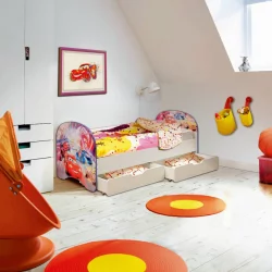 Детская кровать 190 80 с фотопечатью с 2-мя ящиками 800*1900 Тачки