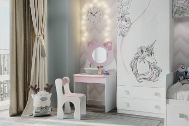 Детский стол со стульчиками Котенок МК-0016 белый рамух/розовый / MK-0016