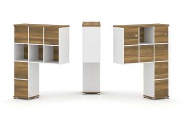 Надставка на стол высокая двухсторонняя + задняя стенка (8 шт.) + блок с 1-м ящиком (2 шт.) + распашной фасад (2 шт.) CОНCЕПТ CН.ДНВ-007 Сандал Янтарный Белый бриллиант Белый металл / CONCEPT CN.DNV-007