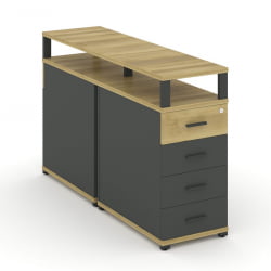 Тумба двухсторонняя опорная приставная с 4-мя ящиками и надставкой CОНCЕПТ CН.ДТГО-003 Б/В Дуб Винченцо Антрацит / CONCEPT CN.DTGO-003 B/W