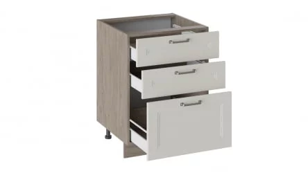 Шкаф напольный с 3-мя ящиками Одри Н3Я_72-60_3Я Дуб Сонома трюфель/Бежевый шелк