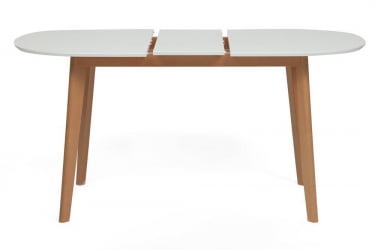 Стол обеденный раскладной БОСCО (Боско) основание бук, столешница мдф, 120+30*80см, Белый+Натуральный ( Бук) / BOSCO