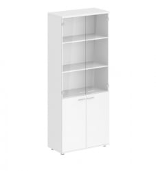 Шкаф высокий четырехдверный со стеклом Сигма СГ.801.ВХ.ВХ.ГЛ Белый / Sigma SG.801.WH.WH.GL