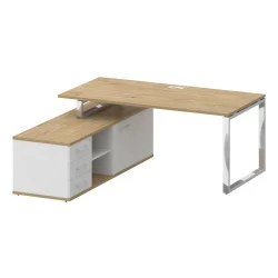 Стол руководителя с опорной греденцией , левый СХИФТ СК.СРГ-180 (Л) Тиквуд Светлый/Белый Бриллиант / SHIFT SK.SRG-180 (L)