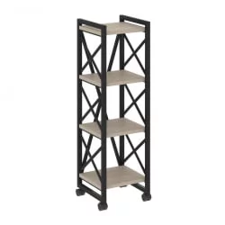 Стеллаж на колесных опорах - 4 полки ЛОФТ  ВР.Л-МСТ.К-4.4 Металл черный Дуб Аттик / LOFT VR.L-MST.K-4.4