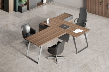 Стол руководителя на опорной тумбе КУАРТЗ КЗ.0101.БВ+КЗ.0201.БВ.ГФ.Р правый / QUARTZ QZ.0101.BW+QZ.0201.BW.GF.R