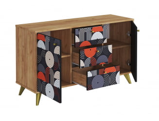 Комод Фьюжн КМ-003 дуб крафт золотой/ВИНИЛ / золотой/VINIL