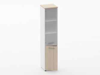 Шкаф 4 узкий верх стеклянная дверь, низ закрытый Дека 10.19.17Л Туя/Белый / Deka