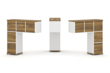 Надставка на стол низкая односторонняя + задняя стенка (5шт.) + блок с 2-мя ящиками (2шт.) + распашной фасад (3 шт.) CОНCЕПТ CН.ОНН-005 Сандал Янтарный Белый бриллиант Белый металл / CONCEPT CN.ONN-005