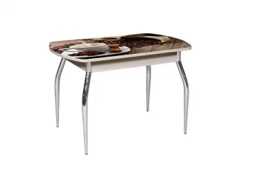 Стол нераздвижной 1,1 Грация, СТЕКЛО, опоры изогнутые ХРОМ, Беленый дуб/Р012 / дуб/R012