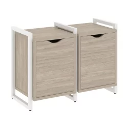 Тумба на регулируемых опорах наборная. Вариант №2 ЛОФТ ВР.Л-ТН-2.О Металл белый Дуб Аттик / LOFT VR.L-TN-2.O