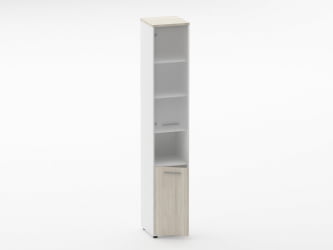 Шкаф 5 узкий верх стеклянная дверь, низ закрытый, с нишей Дека 10.23.18Л Дуб Сантана светлый/Белый / Deka