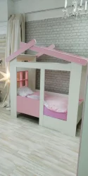 Кровать Теремок без ящика Белая-Розовая