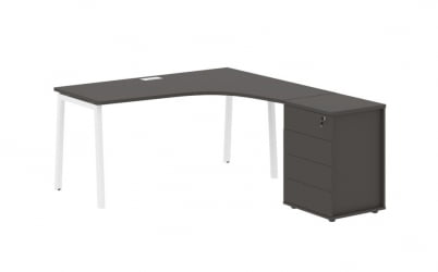 Стол эргономичный с тумбой (правый) ЕДИС ЕЛCЕТ 1518 Р Мокко Белый / EDIS ELCET R