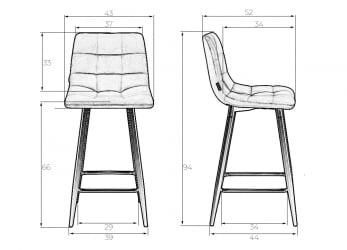 Стул полубарный ДОБРИН ОЛИВИА (черные матовые ножки, светло-серый велюр (108-52)) / DOBRIN OLIVIA