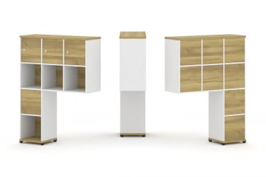 Надставка на стол высокая односторонняя + задняя стенка (8 шт.) + распашной фасад (3 шт.) + блок с 2-мя ящиками (1 шт.) CОНCЕПТ CН.ОНВ-004 Дуб Винченцо Белый бриллиант Черный металл / CONCEPT CN.ONV-004