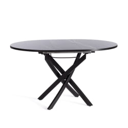 Раздвижной овальный стол МАНЗАНА ЛДСП/ХПЛ/металл, 100 х 100+30 х 75 см, Мрамор черный/черный / MANZANA ЛДСП/HPL/металл,