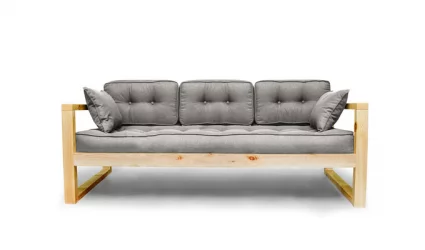 Диван трехместный ДЕмоку Д-3 серебристо-серый_натуральный / DEmoku