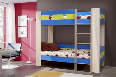 Кровать 2х ярусная №6 Дуб молочный/Синий/Лайм