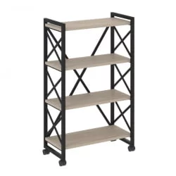 Стеллаж на колесных опорах - 4 полки ЛОФТ  ВР.Л-МСТ.К-4.8 Металл черный Дуб Аттик / LOFT VR.L-MST.K-4.8