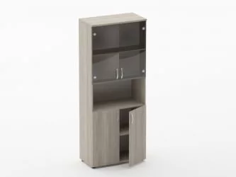 Шкаф высокий со стеклом и нишей Глассй 6.19.141 Дуб сантана светлый / Glassy