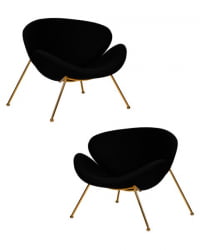 Кресло дизайнерское ДОБРИН ЕМИЛЙ (черный ткань АФ9, золотое основание) 2 шт / DOBRIN EMILY AF9,