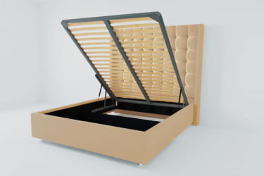 Мягкая интерьерная кровать &куот;Венеция Люкс&куот; с подъемным механизмом Материал фасада: Искусственная кожа; Спальное место: 2000х2000 мм; Цвет фасада: Бежевый; Цвет корпуса: Бежевый / "Венеция Люкс"