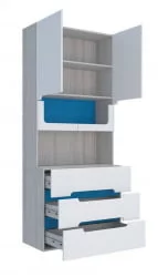 Стеллаж с ящиками Палермо Юниор 04  Белый глянец Ясень шимо светлый Синий