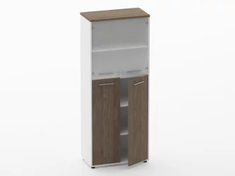 Шкаф 4 широкий верх стеклянные двери, низ закрытый Дека 10.19.191 Дуб Верцаска/Белый / Deka