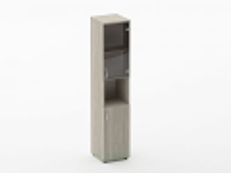 Шкаф высокий со стеклом и нишей Глассй 6.19.14Пр Дуб сантана светлый / Glassy