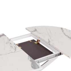 Раздвижной стол МАНЗАНА ЛДСП/ХПЛ/металл, 100 х 100+30 х 75 см, Мрамор светлый/белый / MANZANA ЛДСП/HPL/металл,