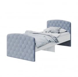 Детская кровать Стич с мягкими спинками, ясень анкор светлый/велюр НЕО 25 / NEO