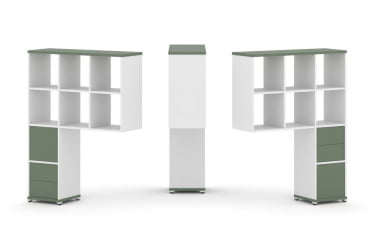 Надставка на стол высокая двухсторонняя + задняя стенка (2 шт.) + блок с 2-мя ящиками (2 шт.) CОНCЕПТ CН.ДНВ-008 Кобо Белый бриллиант Белый металл / CONCEPT CN.DNV-008