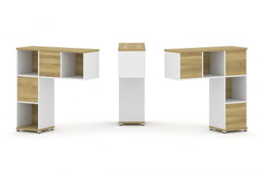 Надставка на стол низкая двухсторонняя + задняя стенка (5 шт.) CОНCЕПТ CН.ДНН-001 Дуб Винченцо Белый бриллиант Белый металл / CONCEPT CN.DNN-001