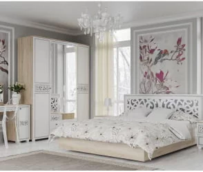 Шкаф четырехстворчатый Мадлен 06 Дуб сонома светлый Ясень белый Серебро