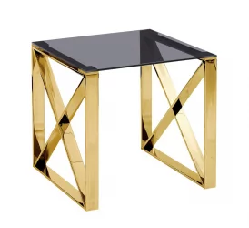 Журнальный стол КРОСС 55кс55 Золото (стекло смоке) / 55x55 smoke)