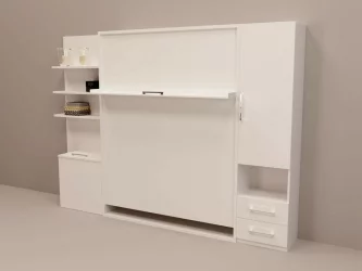 Шкаф-кровать Смарт 1 с полками 1400 левый Ясень шимо темный