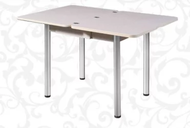 Круглый раздвижной стол Ника с ящиком СТЕКЛО, опоры Д50 круглые ХРОМ, Беленый дуб/139222259 / D50