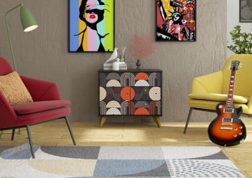 Комод Фьюжн КМ-002 АРТ Угольный камень/ТРОПИCАЛ / камень/TROPICAL